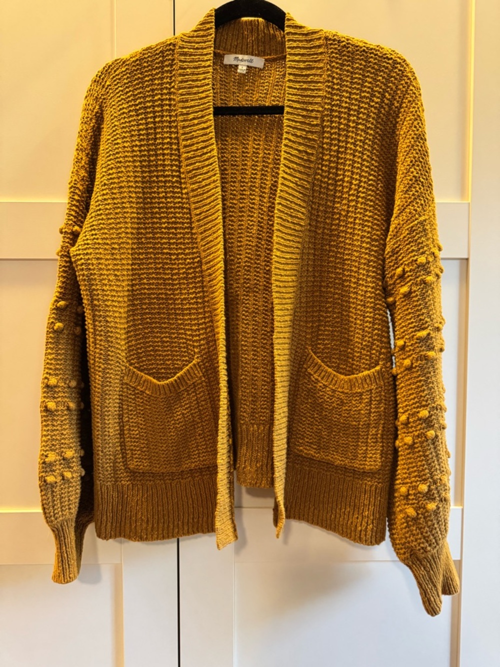 Madewell Pom-Pom Sleeve Cardigan Sweater - Mustard